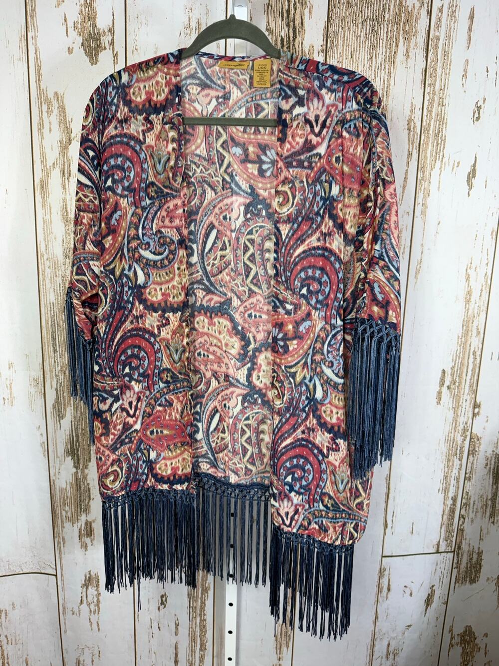 Wrangler, Sheer Paisley Mid Length Duster Coverup Fringe. Size Large.
